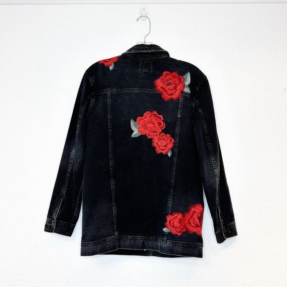 American Eagle Outfitters Black Jean Jacket Embroidered Oversized Small - Picture 2 of 2